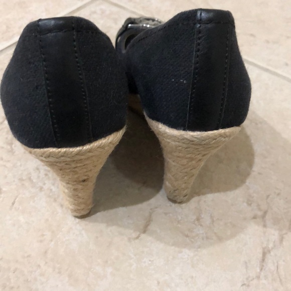 Size 6. Black Michael Kors peep toe wedges. - Picture 2 of 4